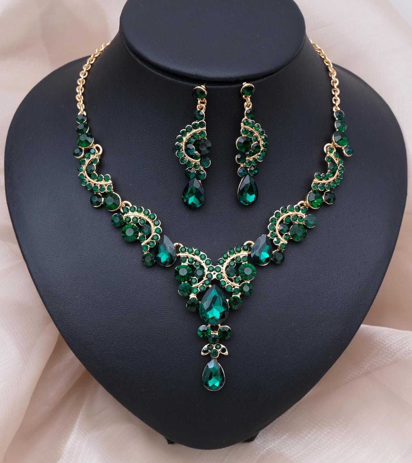 CSY Elegant Crystal Necklace Earrings Bracelet Ring Bridal Wedding Party Costume Jewelry Sets for Brides Women