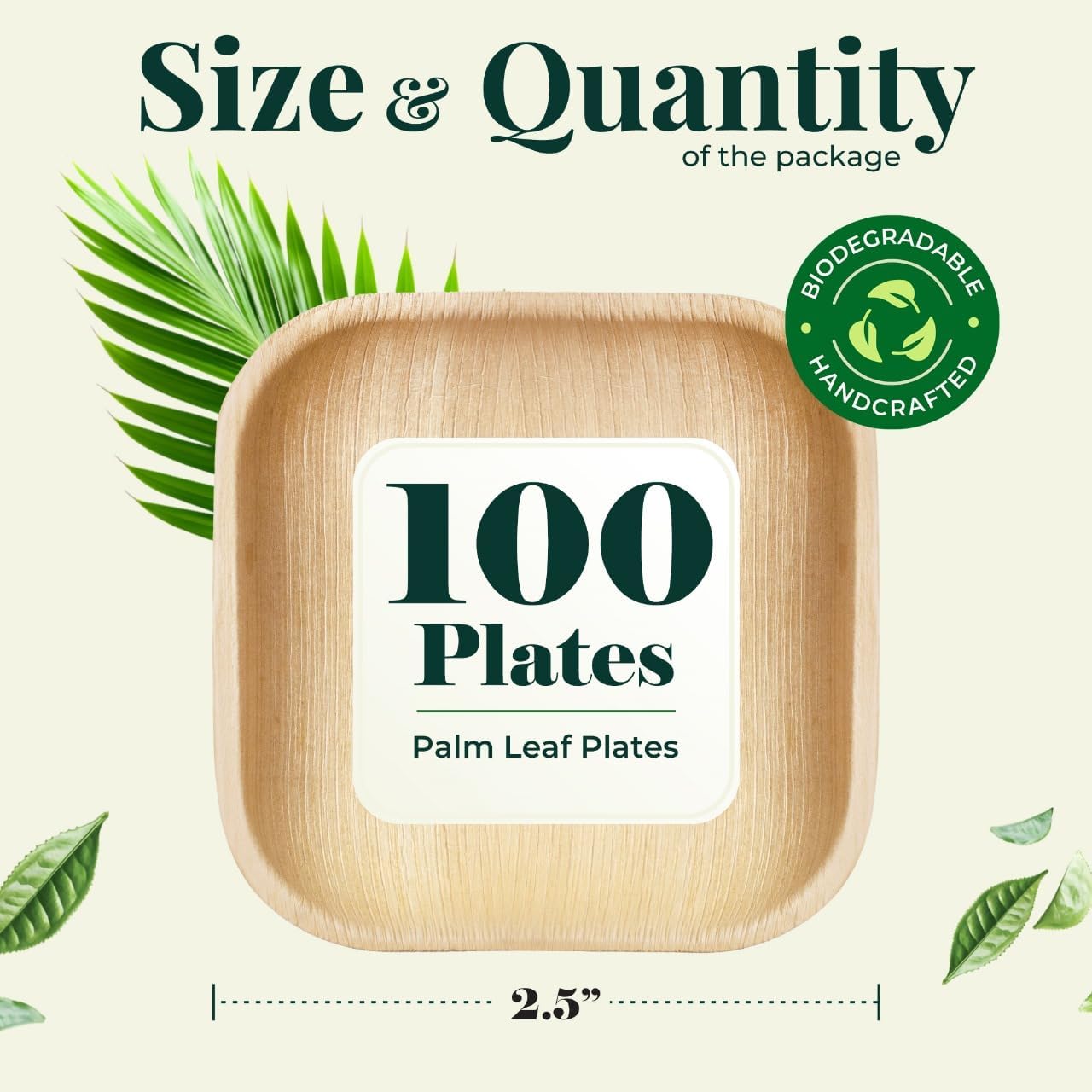 Palm Leaf Plates Bamboo Paper Disposable 2.5 Inch Small Mini Sushi Square Party Plates 100 Pack Bulk Biodegradable Compostable Elegant Alternative To Wooden Plastic Plate By KoalaLove
