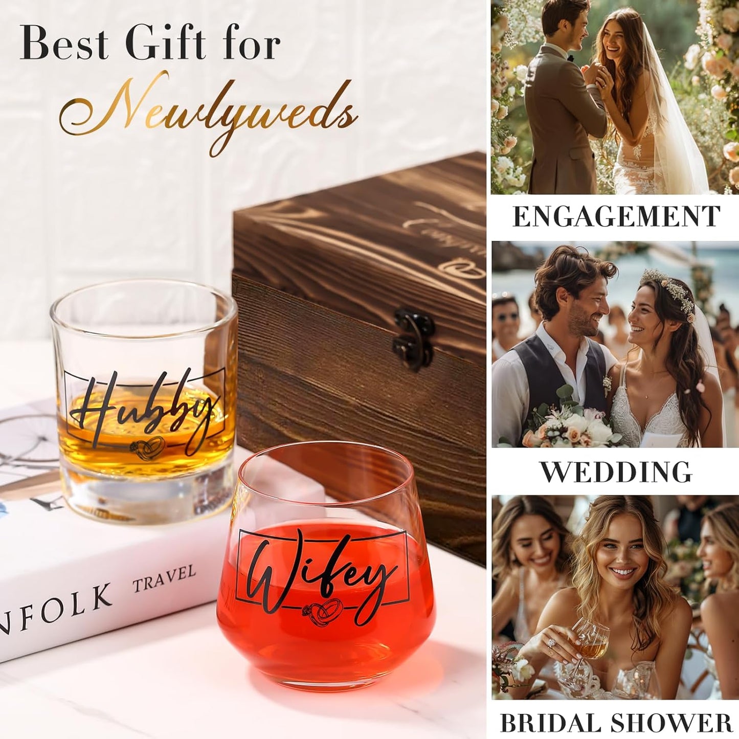 Christmas Wedding Gifts for Couples 2025, Hubby and Wifey Memory Wooden Box Set, Bridal Shower Gift, His and Hers Gift, Anniversary or Christmas Gifts for Bride and Groom