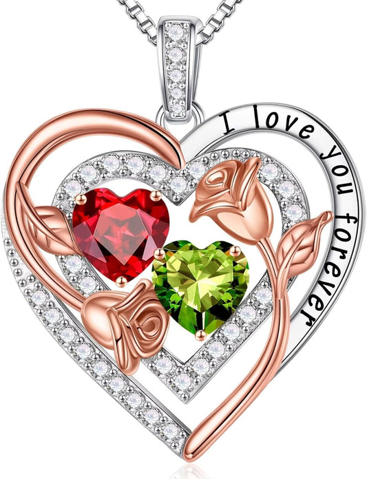 Iefil Birthstone Necklace for Women - Sterling Silver Birthstone Necklace Anniversary Birthday Gifts for Her Wife Mom Daughter