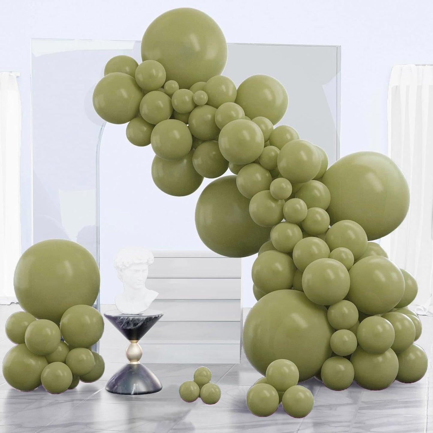 PartyWoo Sage Green Balloons 140pcs Different Sizes of 18 12 10 5 Inch Olive Boho Green Latex Balloon Arch Kit for Wedding Birthday Dinosaur Jungle Golf Football Theme Party Decorations Green-F11