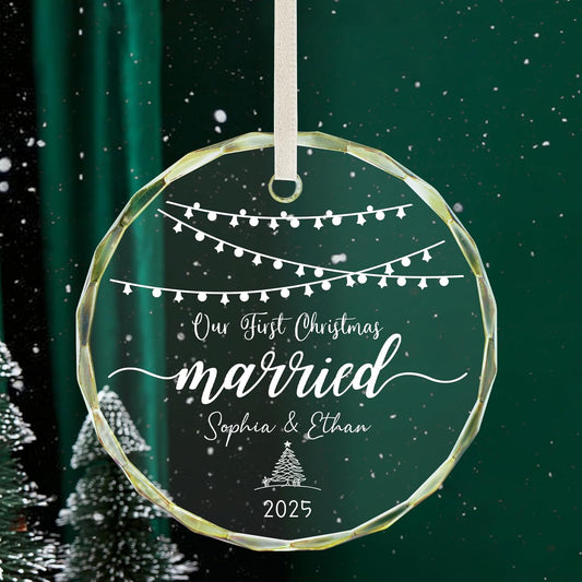 Personalized First Christmas Married Ornament 2025, Custom Engaged Christmas Ornaments with Names, Customized Wedding Engagement Gifts for Newlywed Couples Him Her