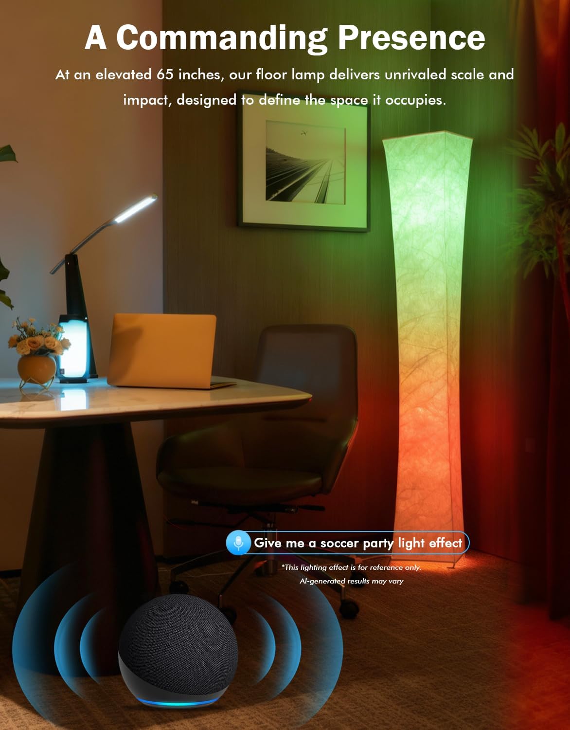 LEONC RGB+CCT Floor Lamp with Remote, 1800lm LED Tuya Smart 9W×2 Bulbs, 65" Smart Modern Floor Lamp with Alexa, Music Sync and 16 Million Colors, Color Changing Standing Lamp for Bedroom Living Room
