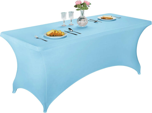 LZY Spandex Table Covers 6FT x 6FT, 2 Count, Rectangular, Bluemist, Solid, Elegant, Stretchable (4-way), Cocktail & Wedding, Perfect for Special Events