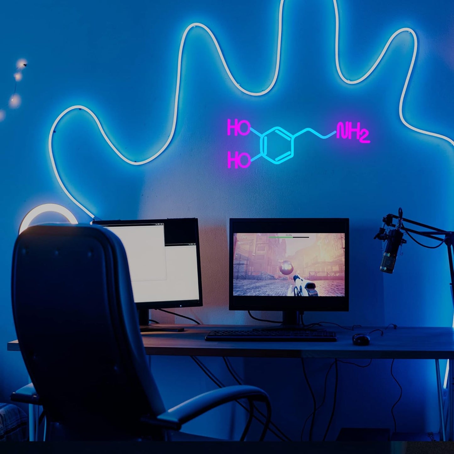 Dopamine Molecule Neon Sign Dimmable LED Light Up Wall Decor Science Chemistry Structure Art Aesthetic Happy Hormone Sign for Lab, Office, Classroom Graduation Christmas Gift(16.3 * 6.5in)