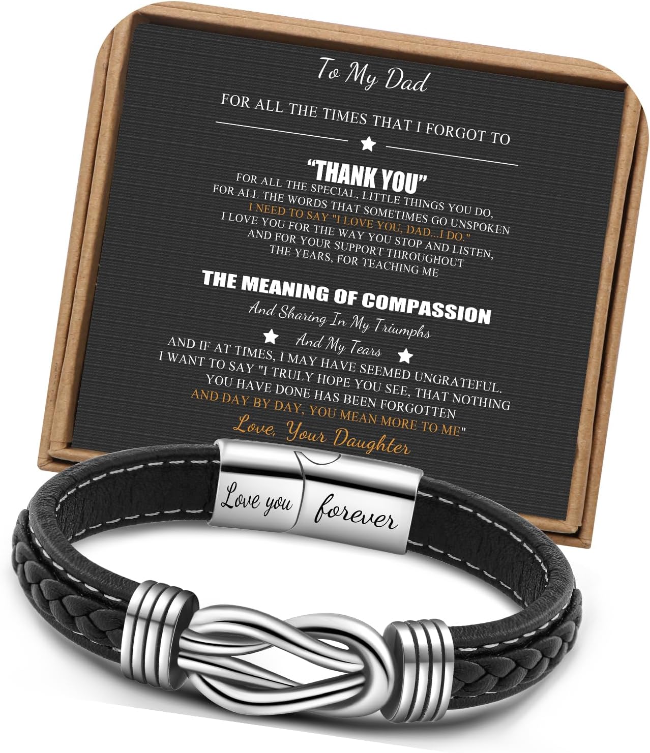 𝗞𝗻𝗼𝘁 𝗕𝗿𝗮𝗰𝗲𝗹𝗲𝘁 𝗚𝗶𝗳𝘁𝘀 𝗳𝗼𝗿 𝗠𝗲𝗻 Brown Braided Leather Stainless Steel Infinity Bracelets Lettering Love You Forever Gifts for Son Grandson Husband Boyfriend Brother Always Linked Together