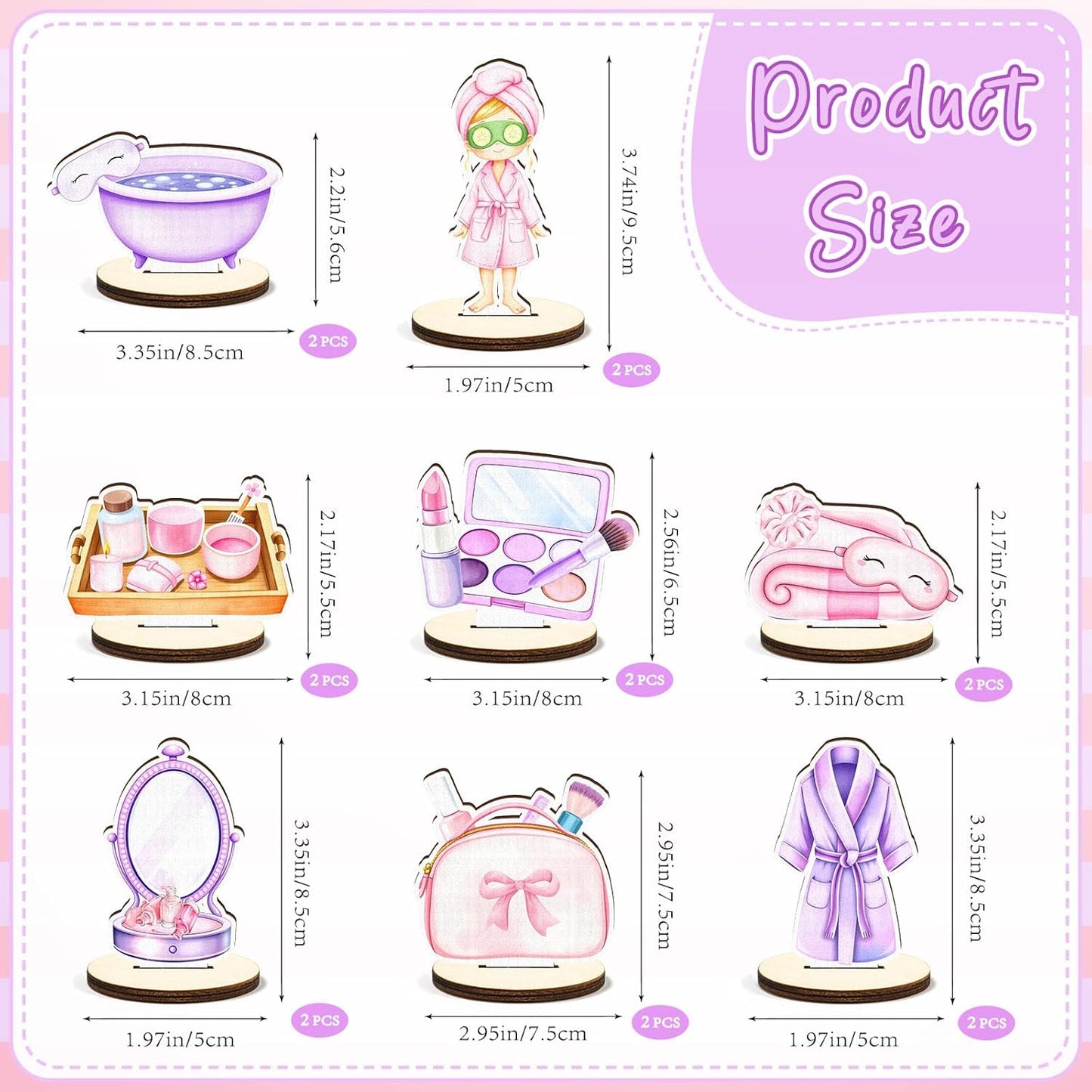 16 Pcs Wooden Spa Sleepover Party Table Centerpiece Sleeping Slumber Party Tabletop Detachable Sign Display Decoration Pink Purple Spa Birthday Table Toppers Photo Props Favor Supplies
