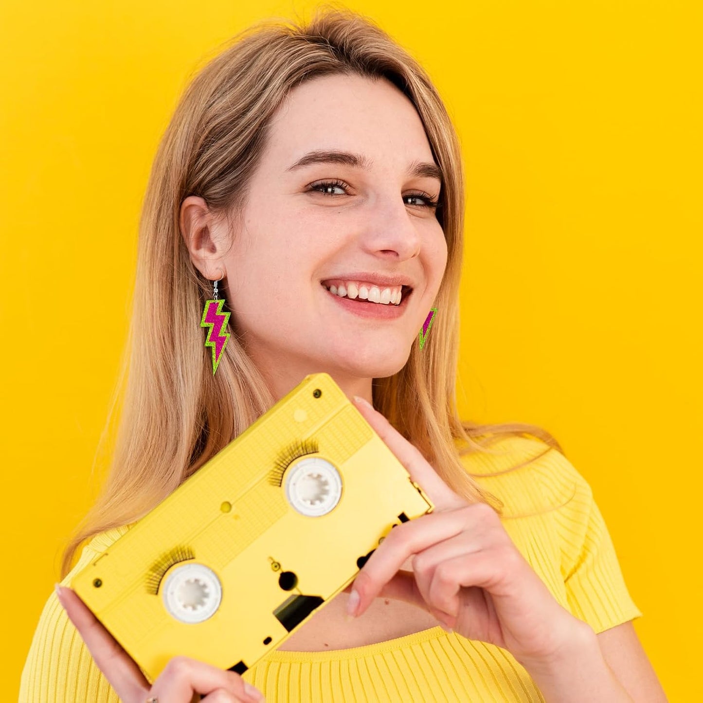 80s Neon Earrings for Women Acrylic Lightning Bolt Drop Earrings Retro 80s 90s Glow Party Accessories Neon Jewelry for Halloween Costume Outfit