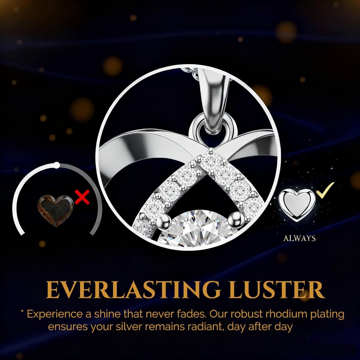 Heart Pendant Necklace for Her Moissanite Lab-Created Gem Jewelry for Women I Love You S925 Sterling Silver Gifts to Wife Girlfriend Mom Daughter Anniversary Birthday Christmas Valentines Day