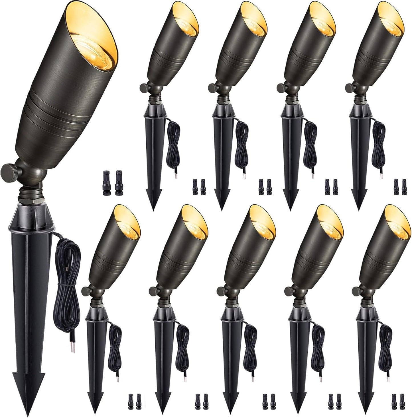 Gardenreet Low Voltage Spotlight LED - 12V Outdoor Light Fixture Weather Proof, Brass Landscape Lights Bullet, Hardwired Coastal Bronze for Flag Sign Without Bulbs (10 Pack)