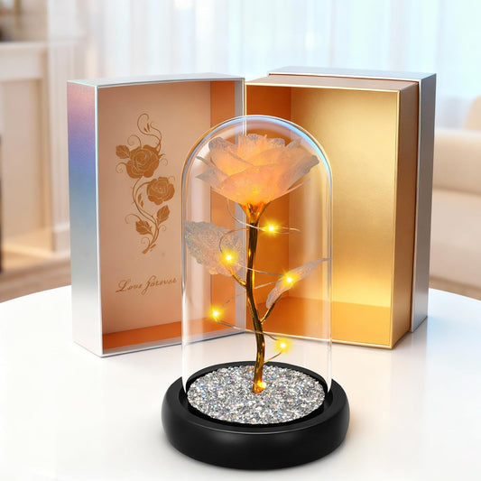 Childom Birthday Gifts for Women,Christmas Flowers Gifts for Her,Crystal Light Up Rose in A Glass Dome with Sparkling Base,Sweet White Rose Flower Gift for Wife Mom Grandma Anniversary Valentines
