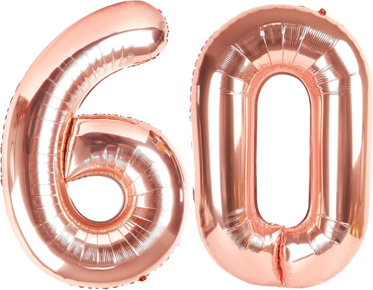 Rose Gold Number 60 Balloon 40 inch, 60 Number Balloons, 60th Birthday Decorations, 60 Year Old Women Men Rose Gold Party Supplies