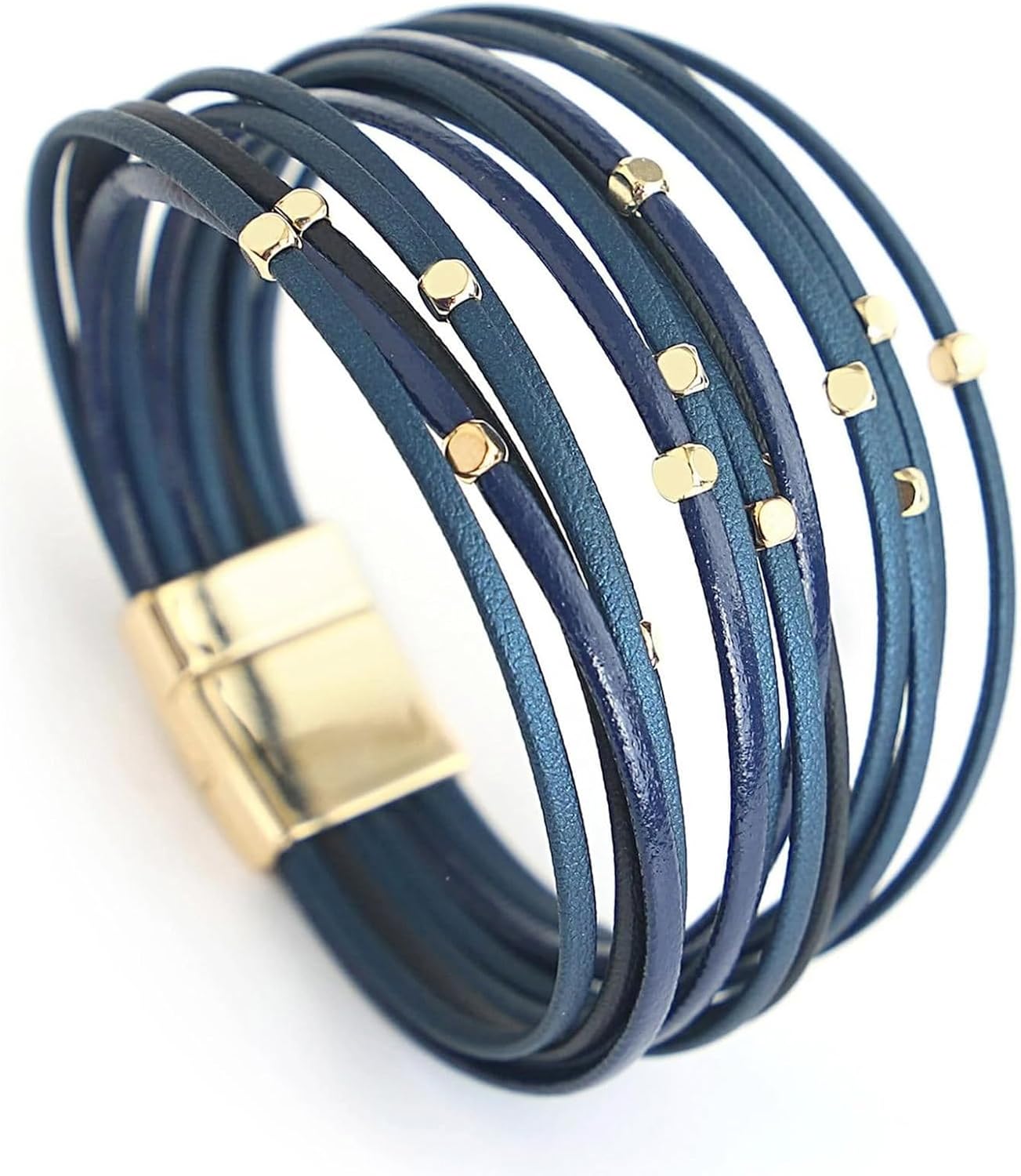 Fesciory Leopard Bracelet for Women, Boho Leather Wrap Multi-Layer Pearl Crystal Bracelet Bangle Jewelry