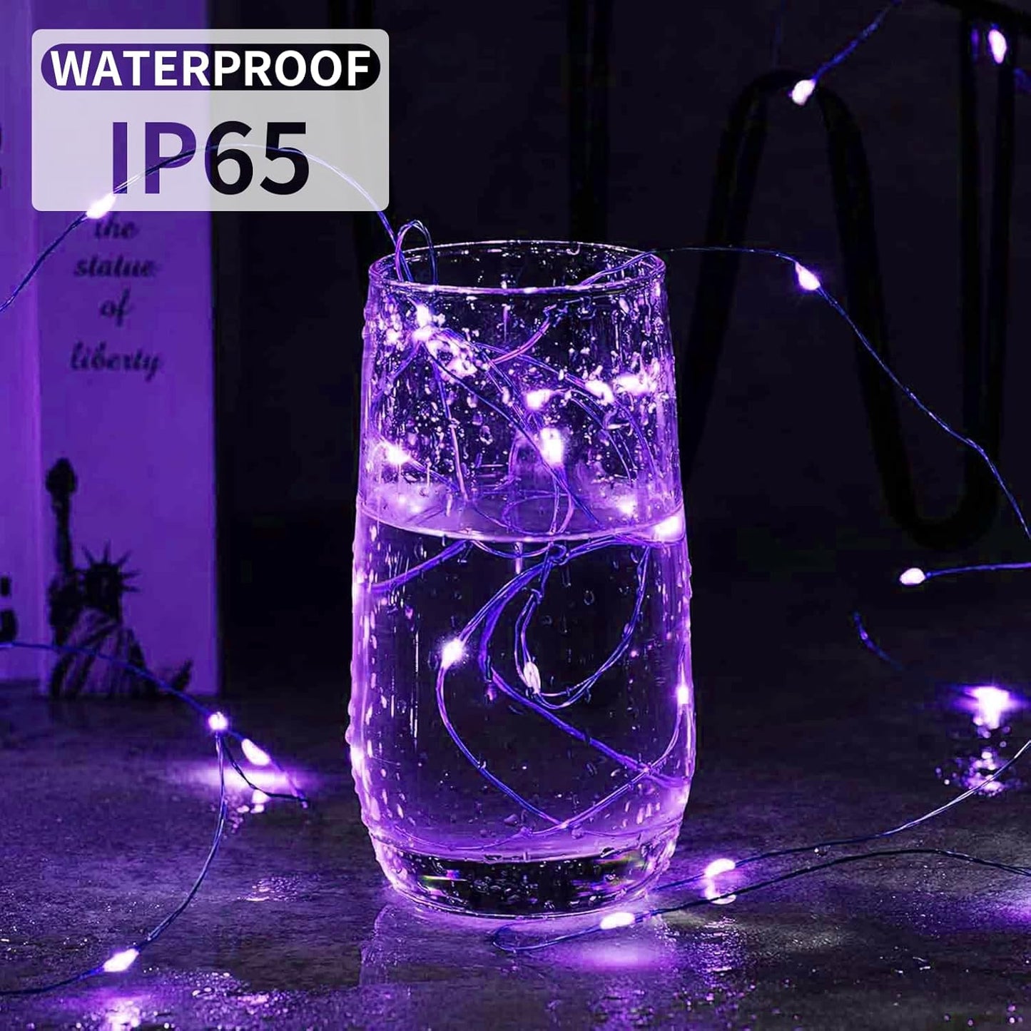 Aogist 12 Pack Fairy Lights 3 Modes 7ft 20 LED Waterproof,Battery Operated Silver Wire Firefly Starry Moon Mini String Lights for Mason Jars Christmas Halloween DIY Crafts Wedding Party Bedroom,Purple