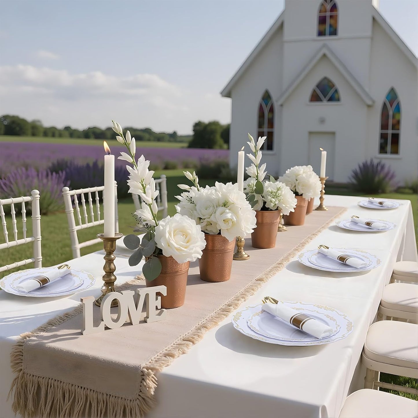 U-QE 175 Pieces Gold Plastic Plates and Napkins Party Supplies - White and Gold Dinnerware Set 25 Guest - 25 Dinner Plate, 25 Dessert Plates, 25 Per Rolled Napkins with Gold Cutlery, 25 Cups 9 OZ