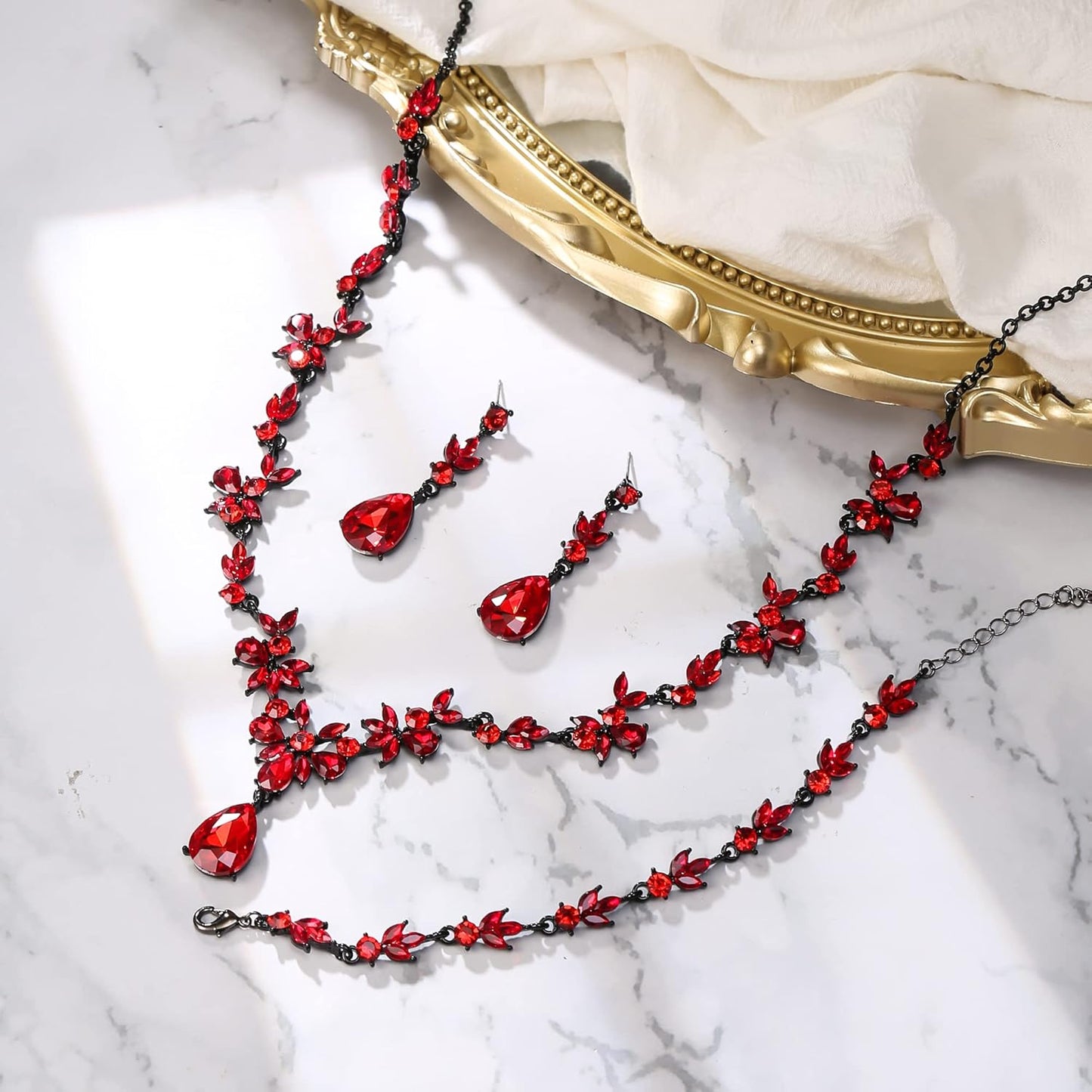 BriLove Wedding Jewelry Set for Women Bride, Y-Necklace Tennis Bracelet Dangle Earrings Crystal Teardrop Marquise Cluster for Bridal Bridesmaid