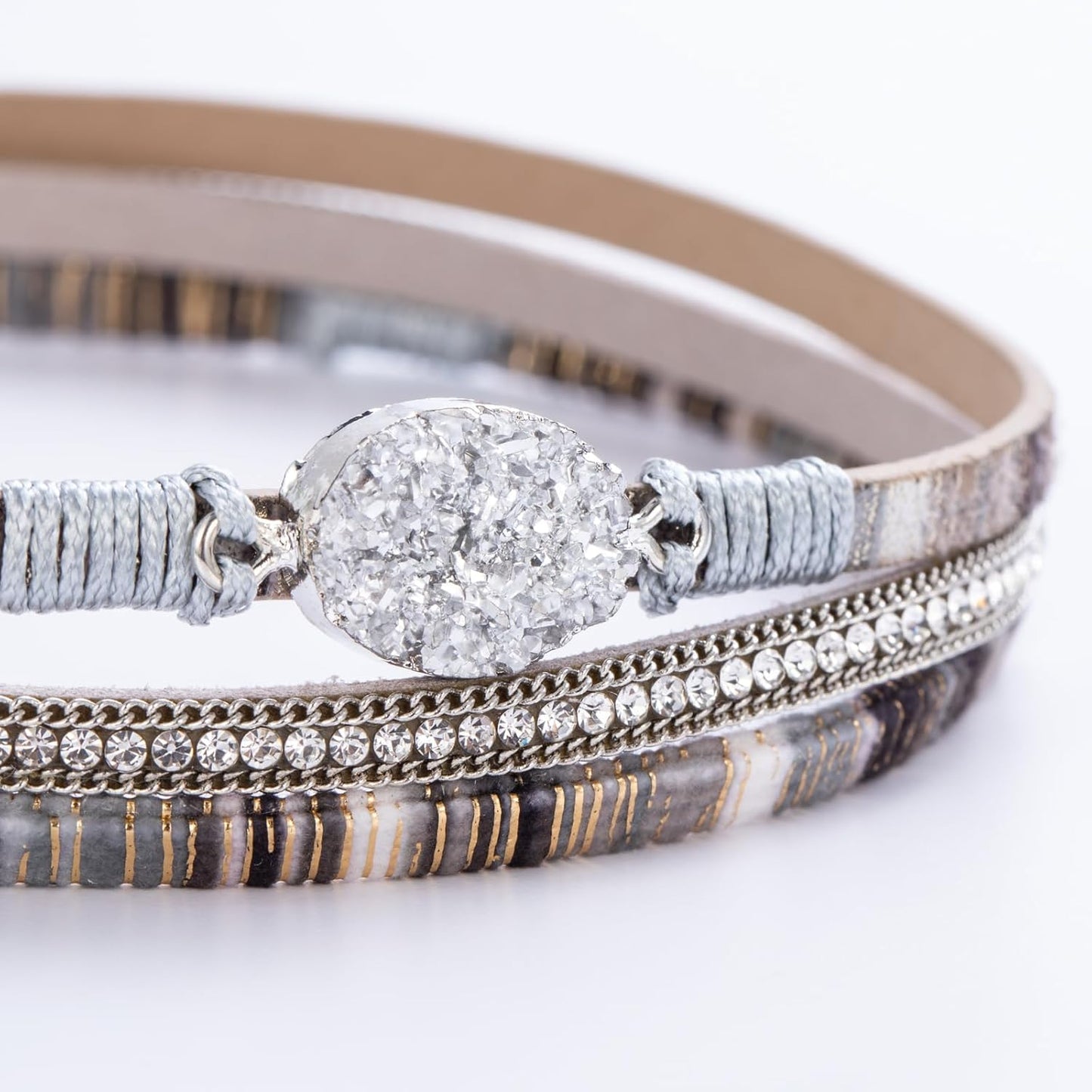 FANCY SHINY Leather Wrap Bracelet Boho Cuff Bangle Bracelets Crystal Bead Bracelet with Magnetic Clasp Jewelry Gifts for Women