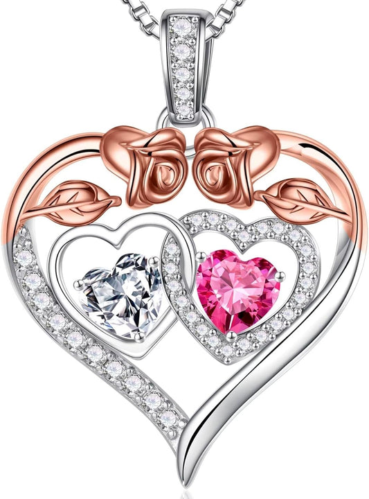 Iefil Double Birthstone Necklace Gifts for Wife Girlfriend Her Women, Birthstone Jewelry Gemstone Valentines Birthday Gifts for Her Women Wife Mom Grandma