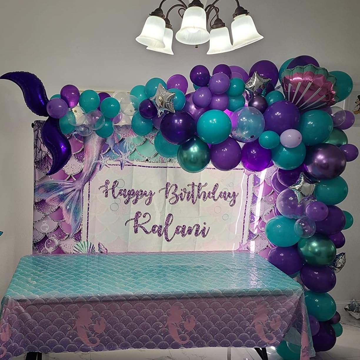 Mermaid Balloons, 60pcs 12 Inch Purple Teal and White Balloon Set with Metallic Purple Green Teal Purple Confetti Balloon, Pearl White Balloons for Birthday Wedding Mermaid Party