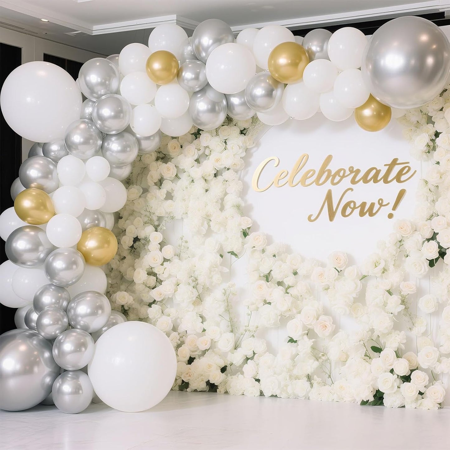 Silver Balloon,145pcs Latex Metallic Silver Balloons Arch Kit Different Sizes 18 12 10 5 Inch,Silver Chrome Balloon Garland Arch for Wedding Disco Birthday Graduation Holiday Party Decoration