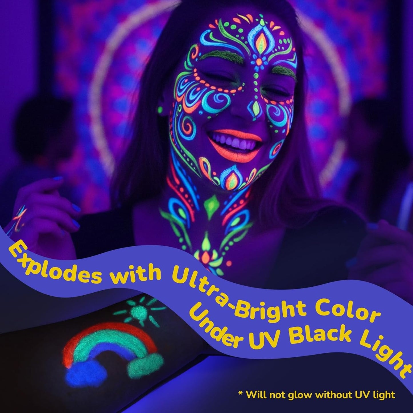 Beesjuy Glow Face Body Paint,12 PCS Glow In The Dark Under UV BlackLight, Face Painting Kits Neon Makeup Sticks for Kids Adult Halloween Birthday Glow Party Supplies