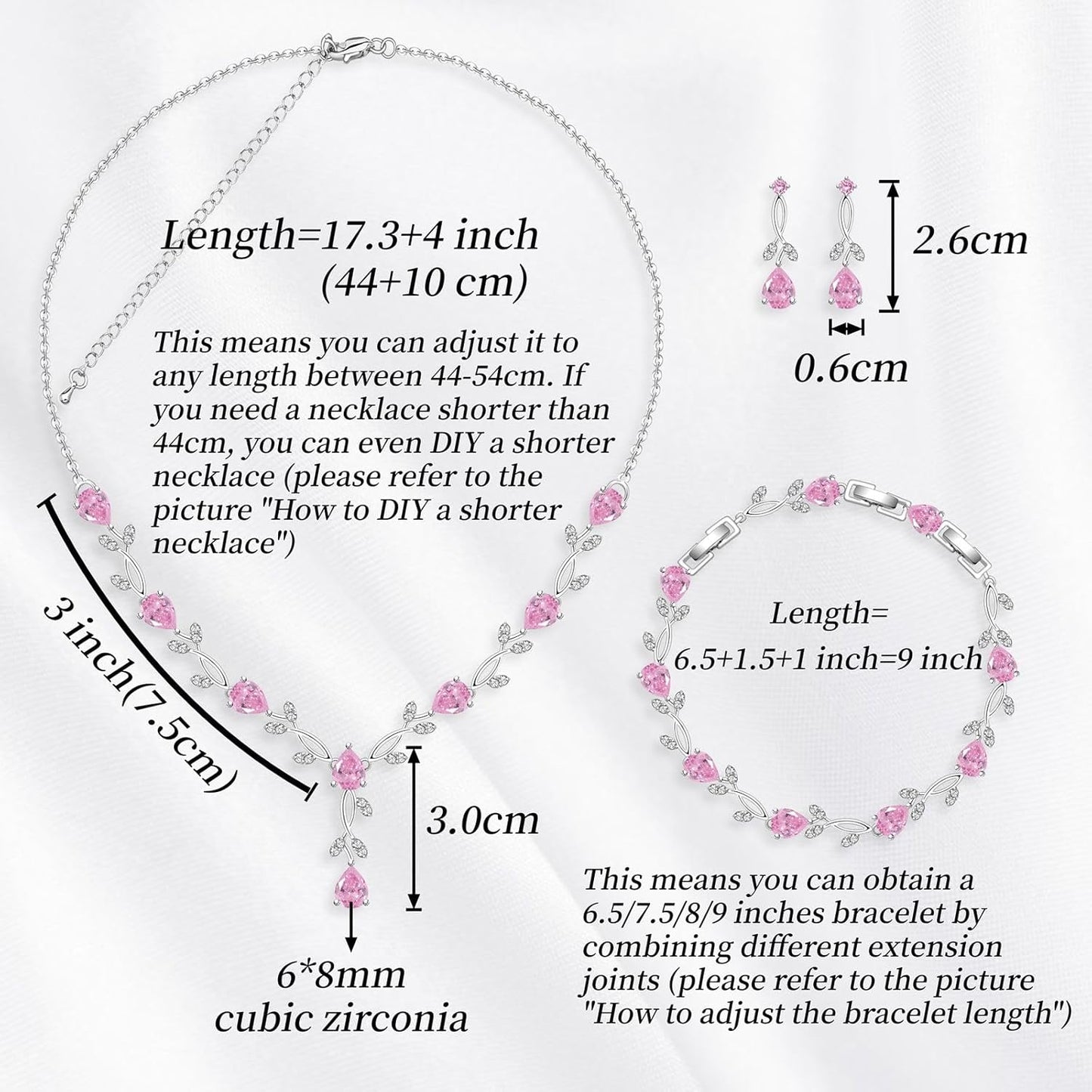 GZWHD Wedding Jewelry Sets for Bride Bridesmaid Women Cubic Zirconia Necklace Earrings Bracelet Set Gift for Mother Friend Wife Daughter Sister Party Prom Jewelry