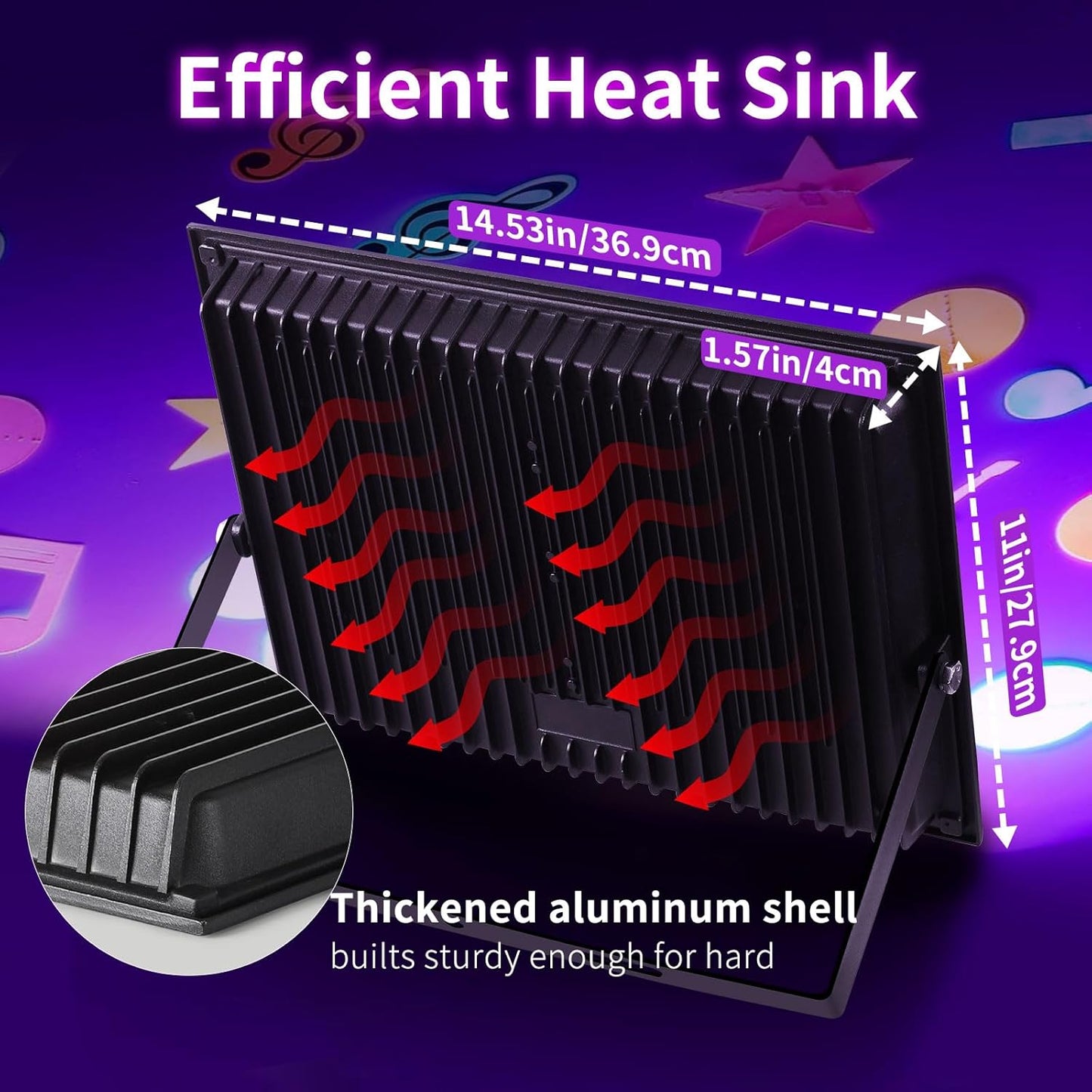 200W Blacklight Flood Light with 10ft Cord+Switch, Aluminum Shell, IP66 Waterproof Outdoor LED Black Lights for Large Space, Glow Party, Halloween, Stage, Gym, Poster, Body Paint, 2 Pack