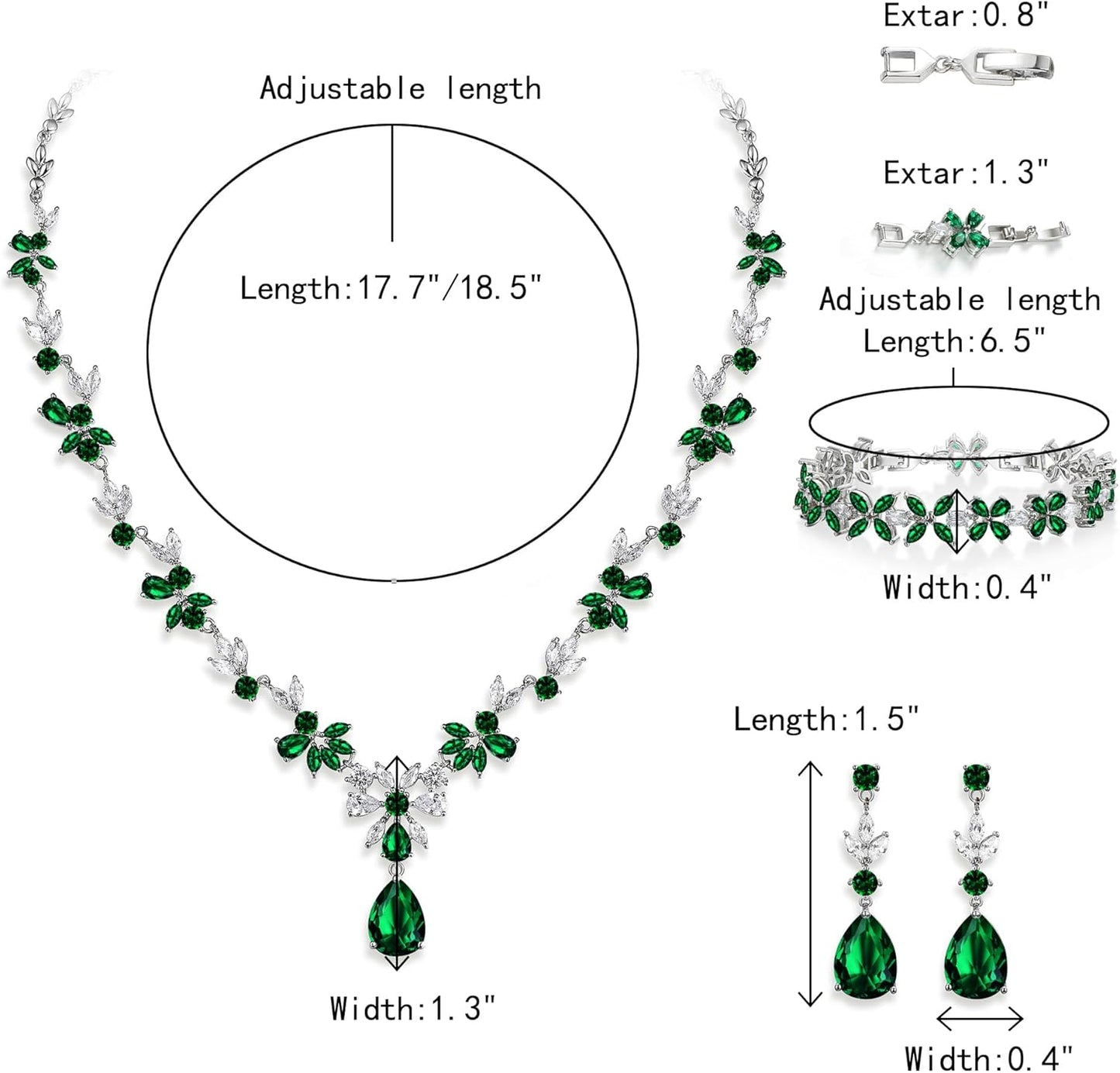 Crysdue Wedding Jewelry Set for Women, Floral Leaf Vine Teardrop Necklace Dangle Earrings Bracelet and Hair Comb, Cubic Zirconia Elegant Party Prom Jewellery for Bridal Bridesmaid