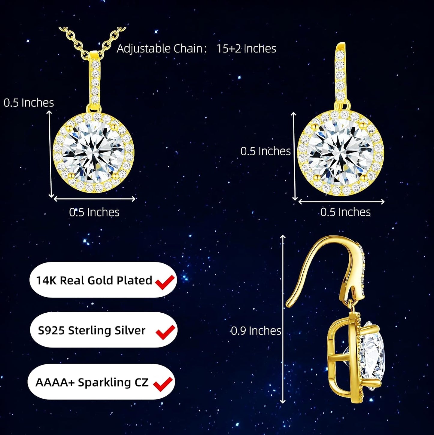 Sparkly Earrings Necklace Jewelry Set For Women Bride Bridesmaids Bridal Wedding Party Prom Jewelry Birthday Gift