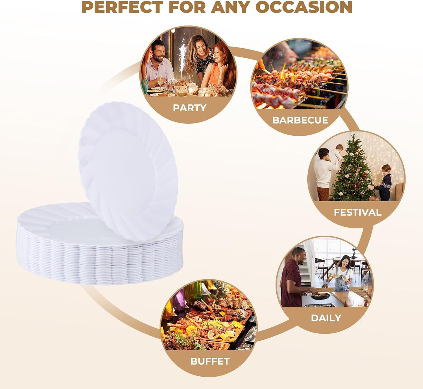 U-QE 25 Count Oval White Plastic Plates - 13.4 inch Large Disposable Plates Heavy Duty, Ideal for Party, BBQ, Picnic and Weddings