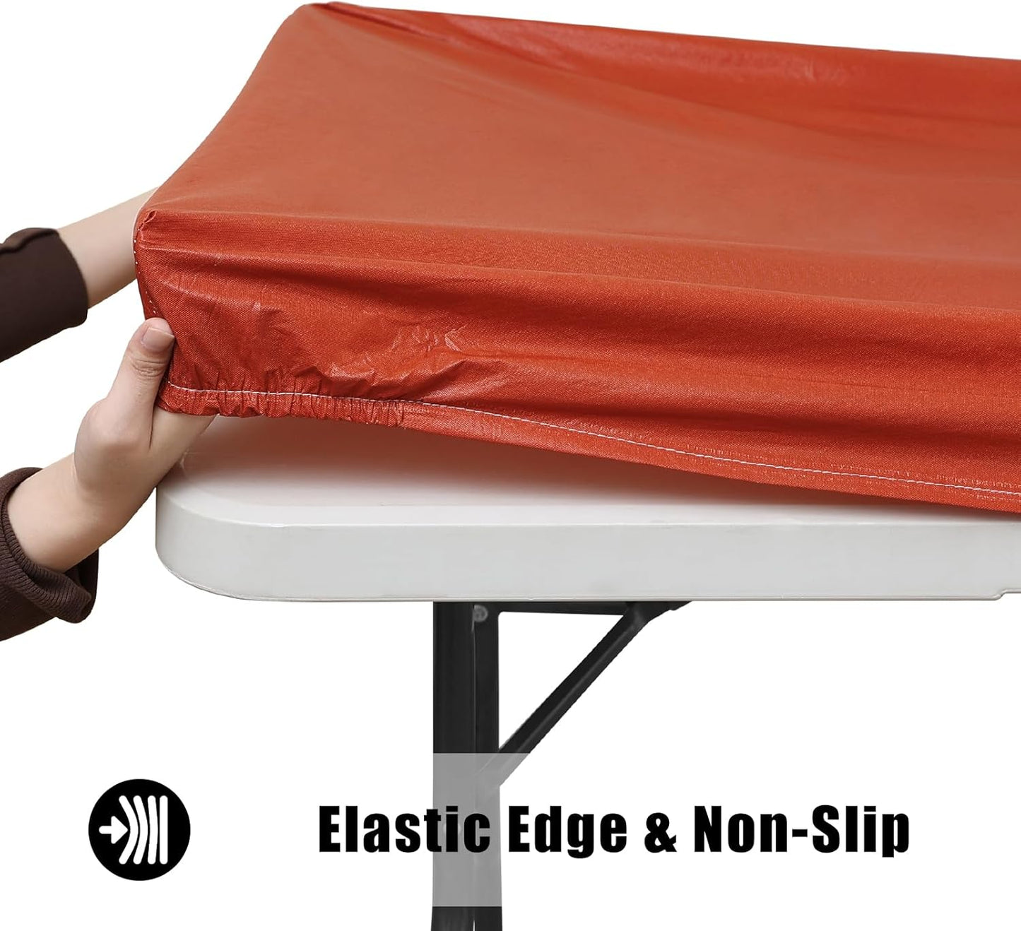 Smiry Rectangle Tablecloth, Elastic Fitted Flannel Backed Vinyl Tablecloths for 8ft Folding Tables, Waterproof Wipeable Table Covers for Indoor, Outdoor, Picnic and Camping (Rust, 30"x96")