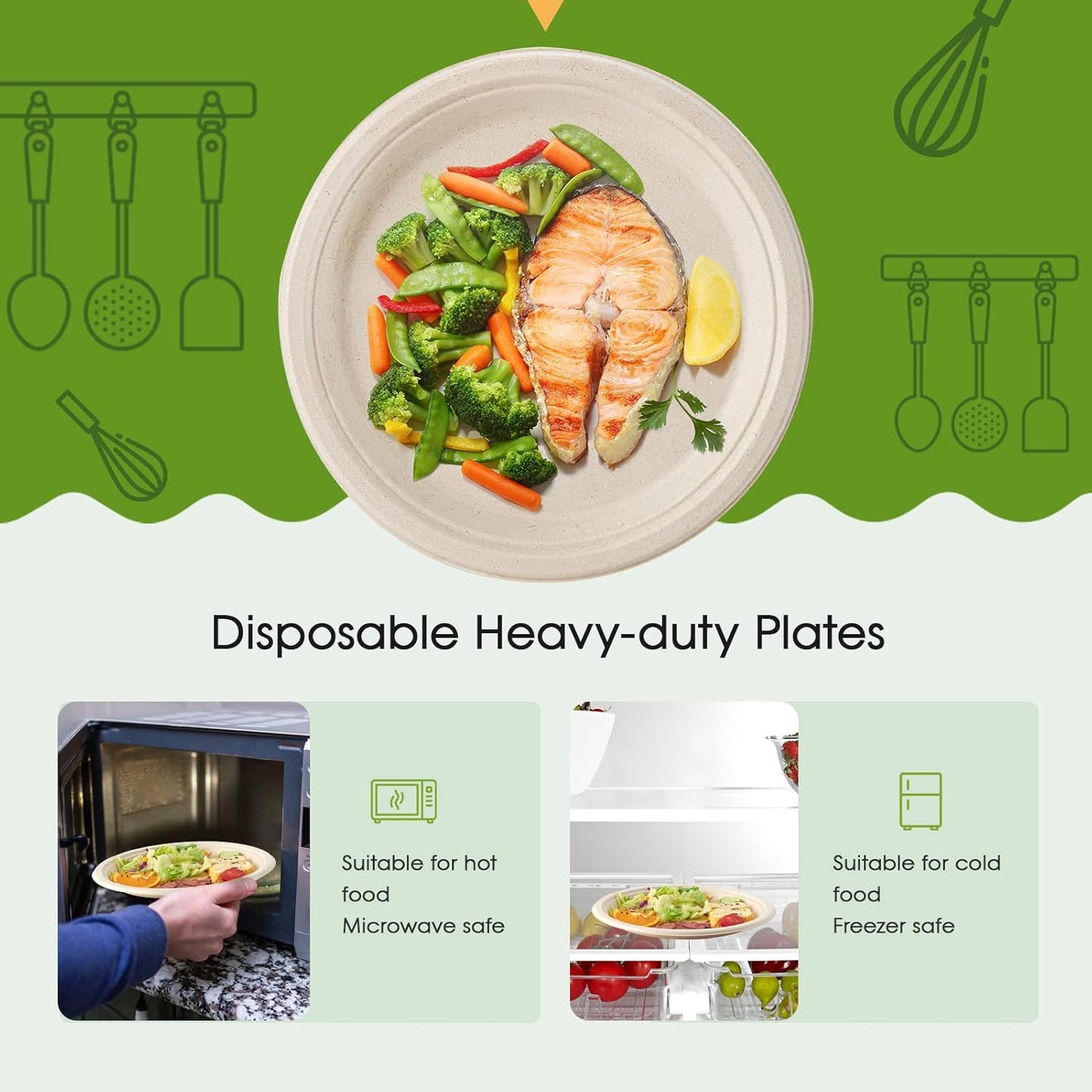 ECOLipak 100% Compostable 10 Inch Paper Plates, 125 Pack Heavy Duty Disposable Biodegradable Eco-friendly Sugarcane Bagasse Plates for Dinner Party Thanksgiving