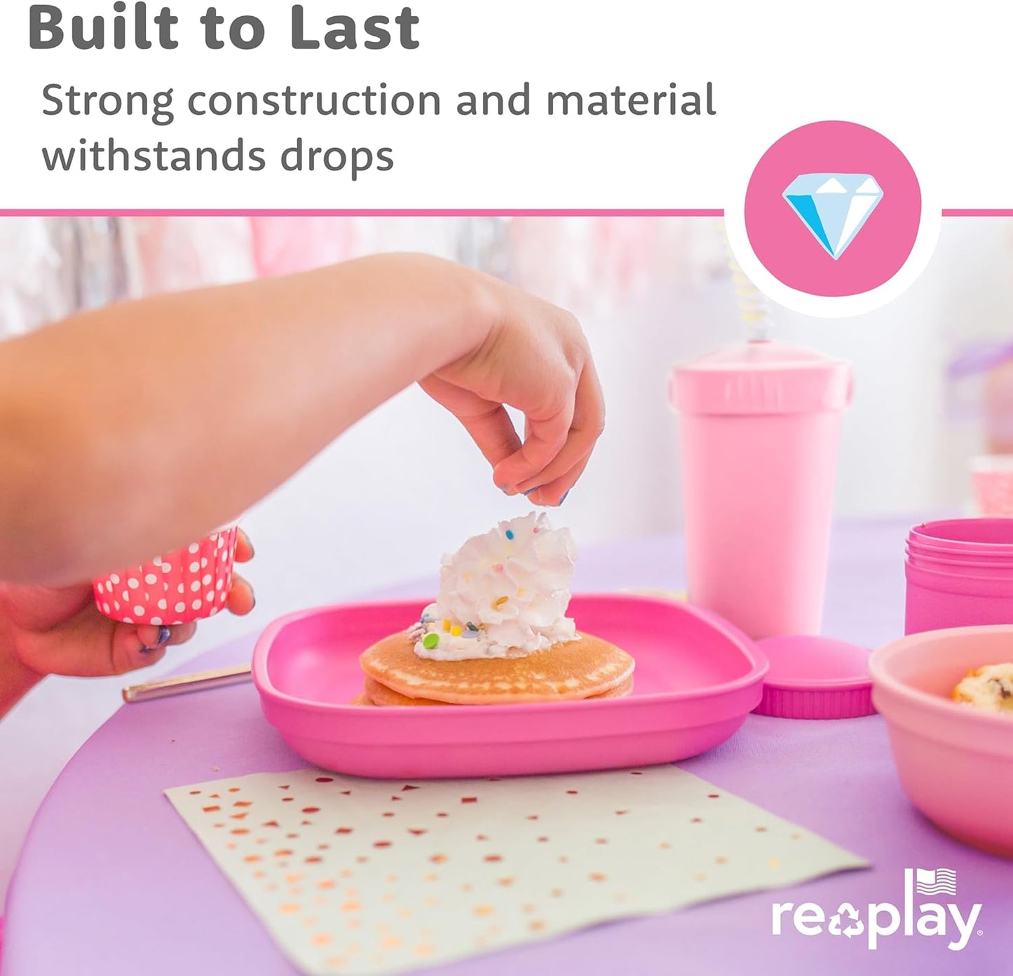 Re-Play Toddler Plates - 22 Oz. Deep-Walled Flat Kids Plates - Dishwasher & Microwave Safe - Made in USA - Set of 3-7.37" x 7.37" x 1.25" - A Princess