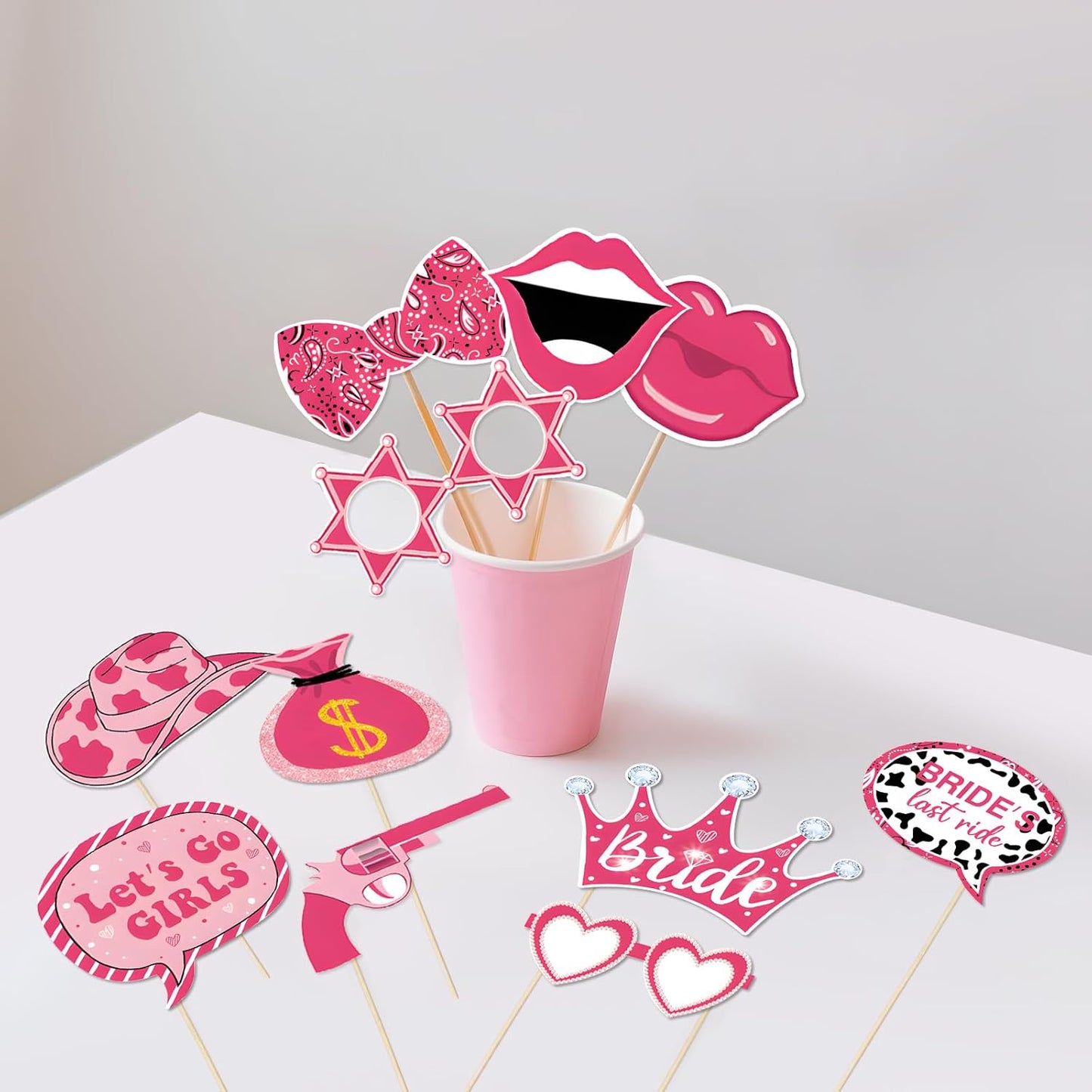 Cowgirl Bachelorette Photo Props, Tumwisk 25PCS Bachelorette Party Decorations, Pink Lets Go Girls Last Rodeo Western Theme Party Cowgirl Decor for Bridal Shower Wedding Favors Supplies