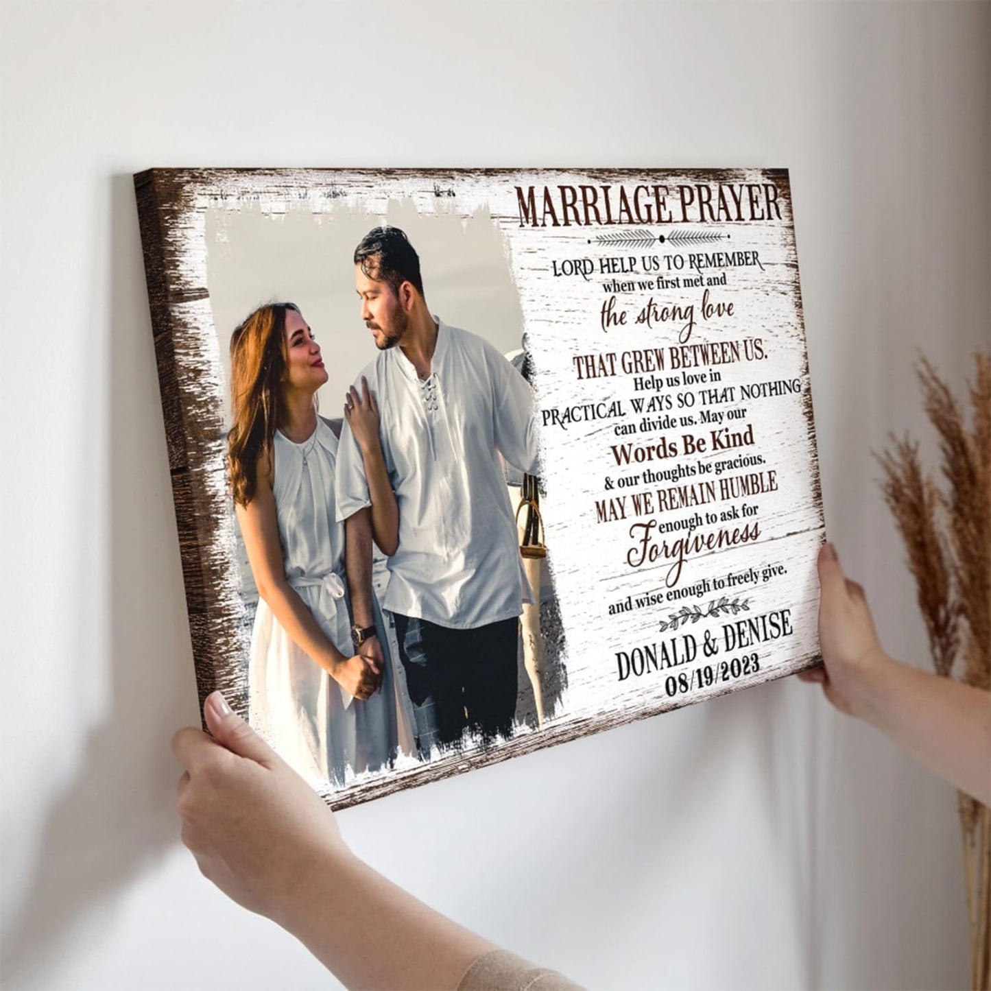 Dem Canvas Personalized Canvas Prints, Custom Photo And Name, Wedding Gifts For Couple, Anniversary Valentine Gift, Marriage Prayer Canvas, Engagement Gift, Christmas Gifts for Her (18x12)