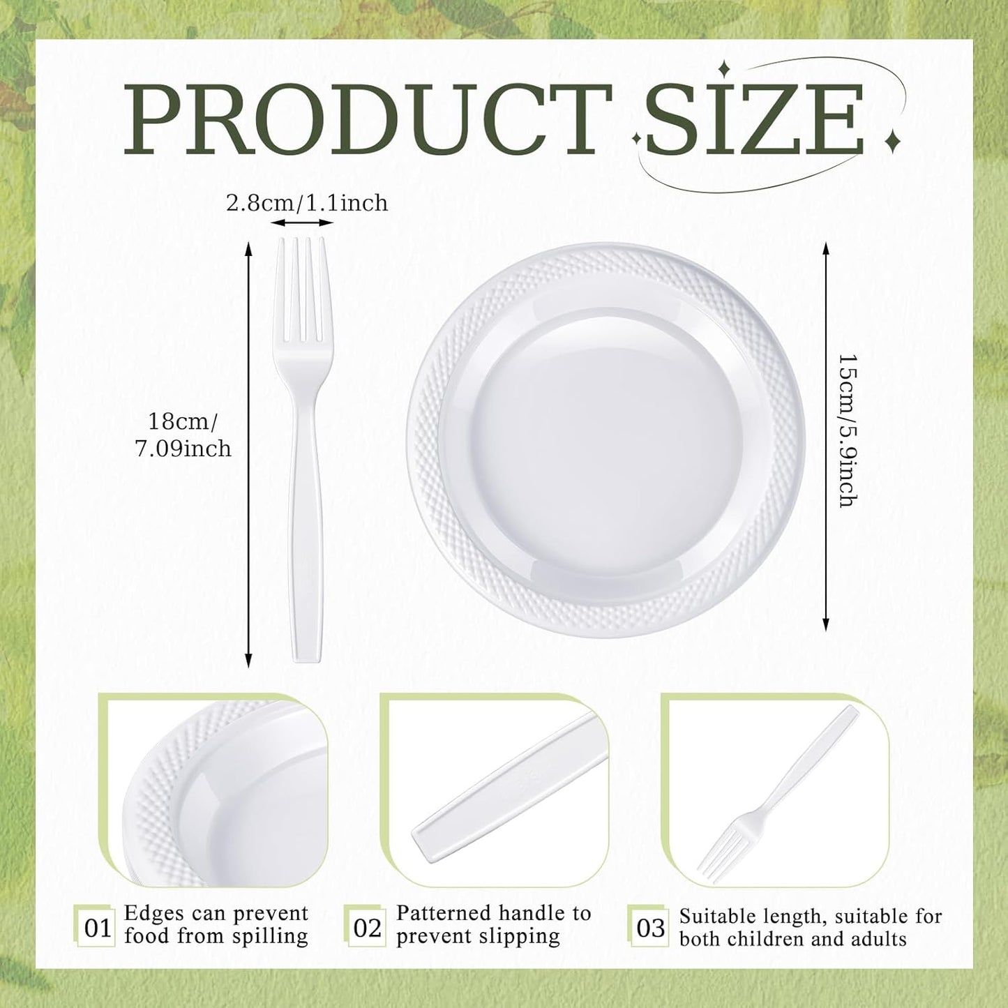 Hushee 600 Pcs 6 Inch Plastic Dessert Plates with Forks for Cake Appetizer, 300 Disposable Plates and 300 Plastic Forks for Wedding Birthday Party Event Bulk (White)