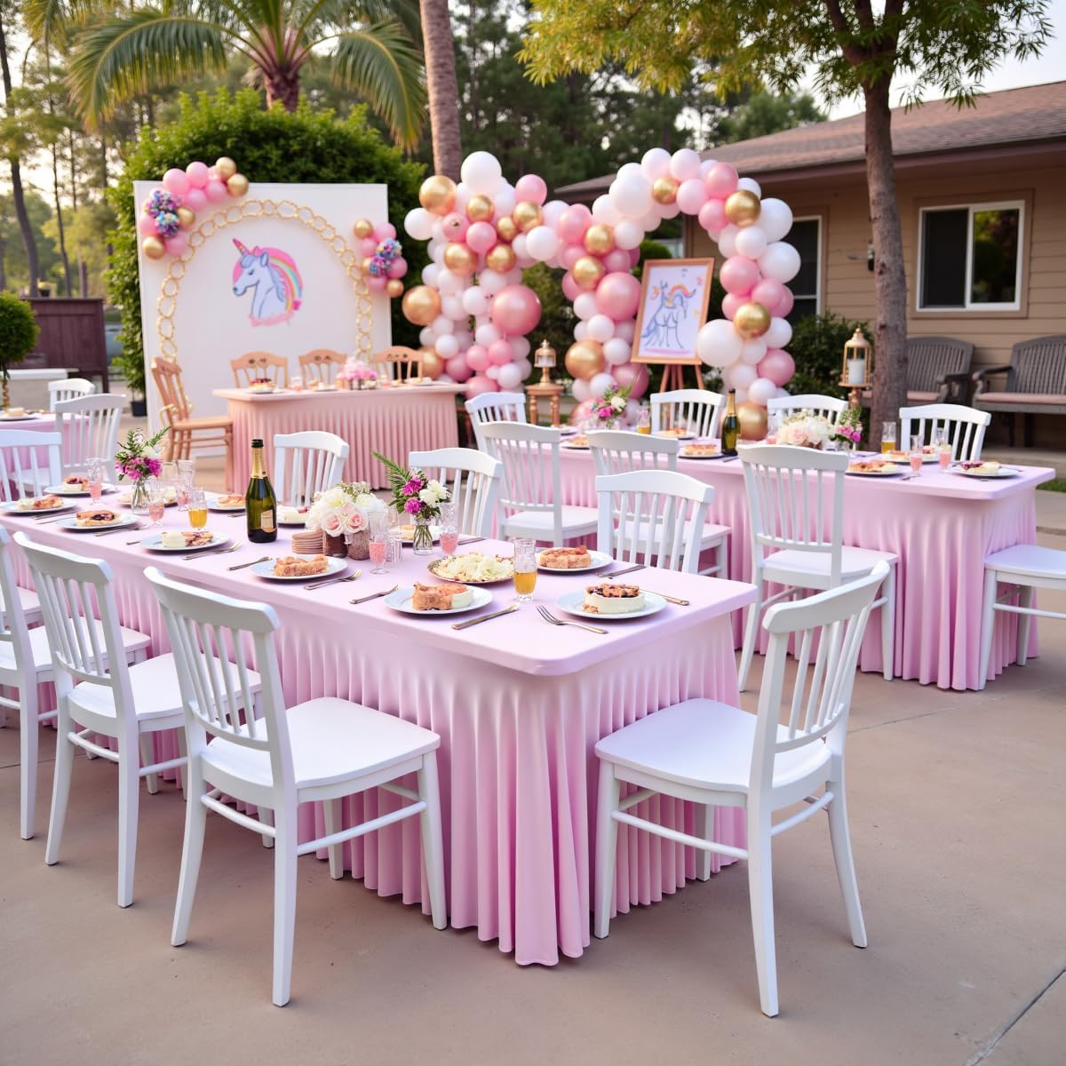 6 Pack Spandex Baby Pink Tablecloths for 8 Foot Rectangle Tables, Fitted Table Cloths 8ft Stretchy Table Clothes for Parties Weddings Birthday Banquet Baby Shower