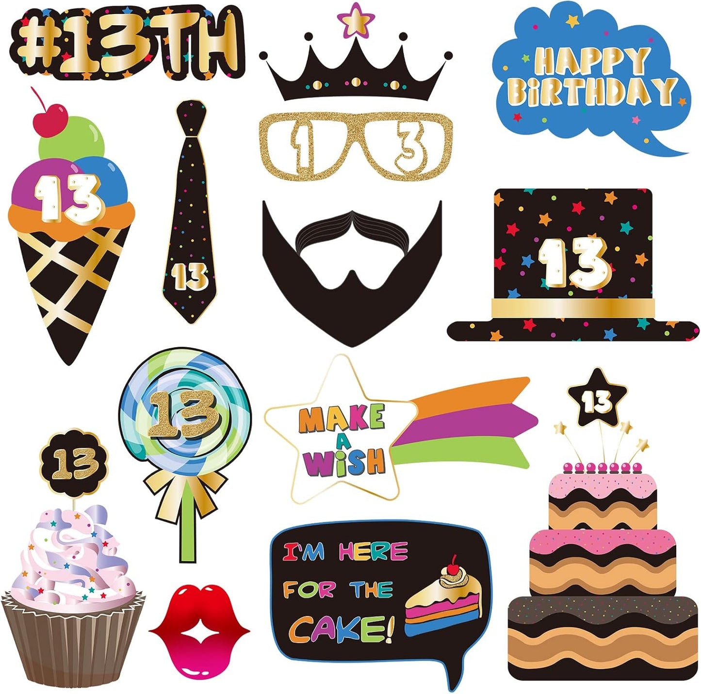 BRT Bearingshui 13th Photo Booth Props - Birthday Party Accessories, Signs & Decorations