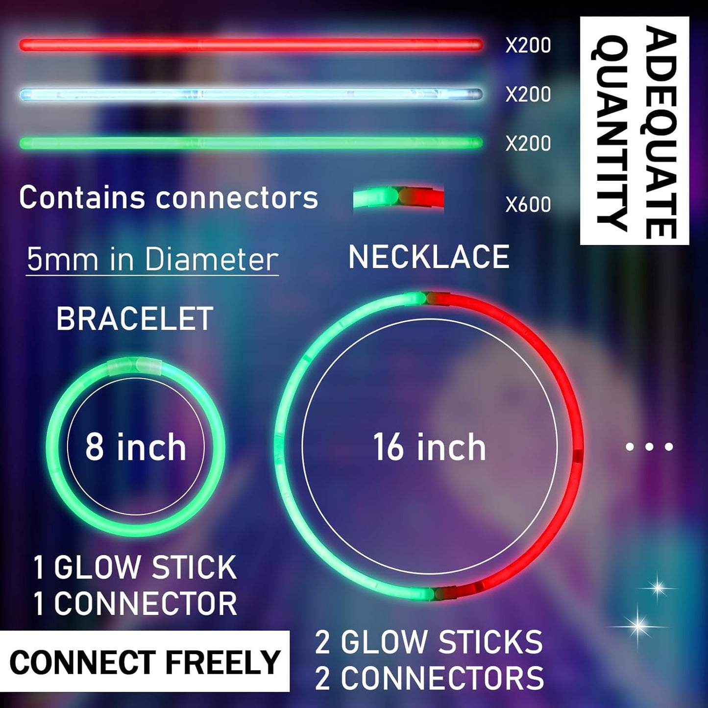 Libima 600 Pcs Glow Sticks Bulk with Connectors 8 Inch Glow Stick Necklaces Glow Stick Bracelets Bulk Glow in the Dark Party Supplies for Easter Christmas New Year