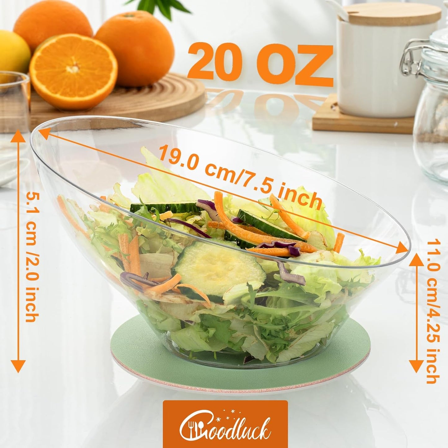 Goodluck 20 Pack Clear Plastic Serving Bowls for Party - 20 OZ Angled Disposable Serving Bowls for Wedding Party Chip, Candy, Salad & Fruit