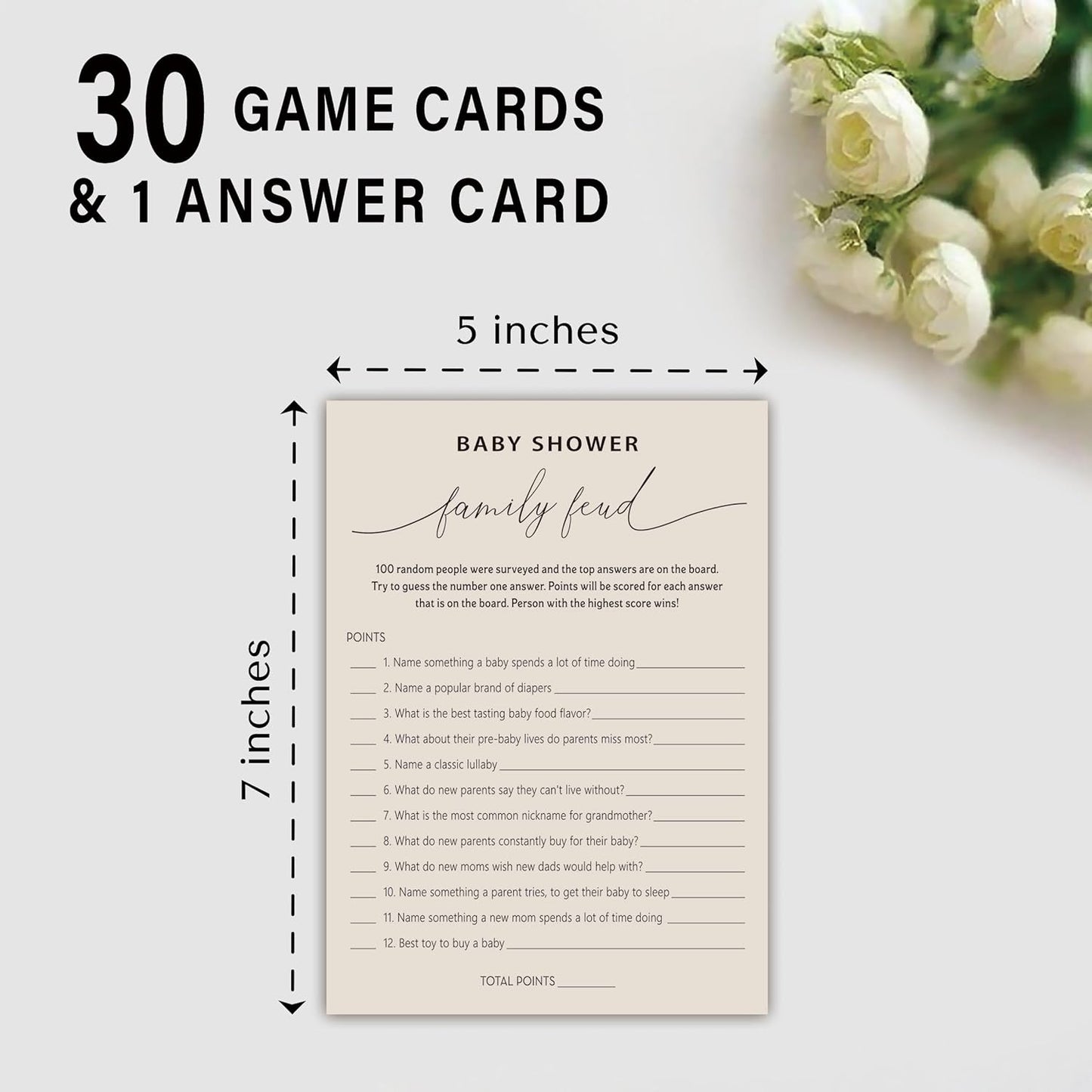 Baby Shower Family Feud Game - Pack of 30 Game Cards 1 Answer Key, Baby Shower Game for Boy & Girl, Gender Neutral Baby Shower Decorations, Baby Feud Game Supplies-07B-Light Brown