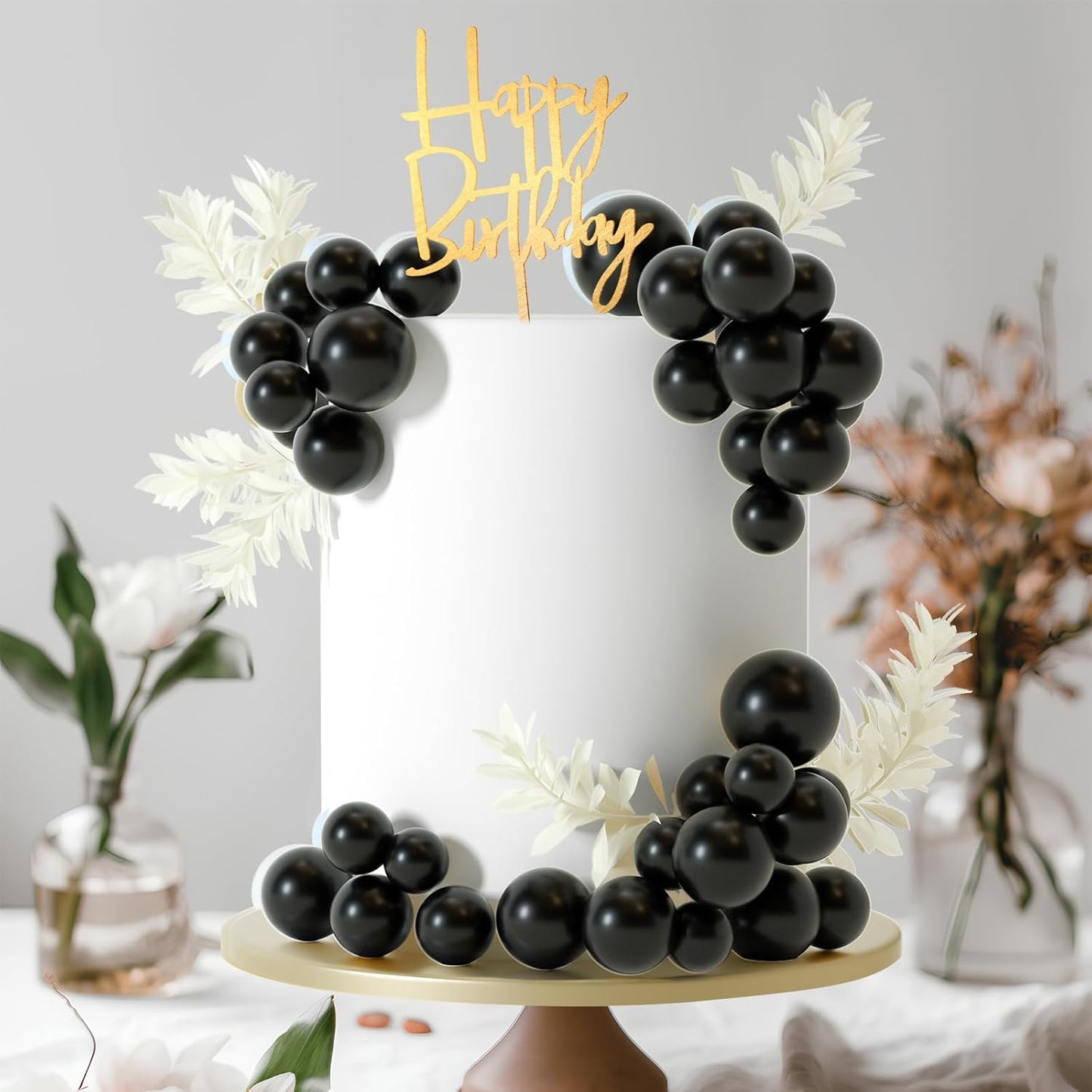 MIAHART Ball Cake Toppers Boho Grass Cake Topper Ball Cake Insert Decoration for Birthday Wedding Baby Shower Party Decorations Boho Themed Party Supplies (Black)