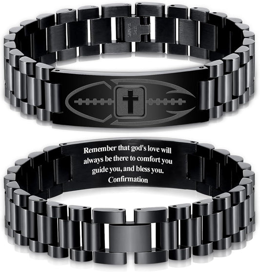 Football Gifts for Men Boys Youth Junior Coach Team Kids Player Football Bracelet Party Favors Accessories Religious Christian Bible Adjustable Stainless Steel Jewelry Gifts