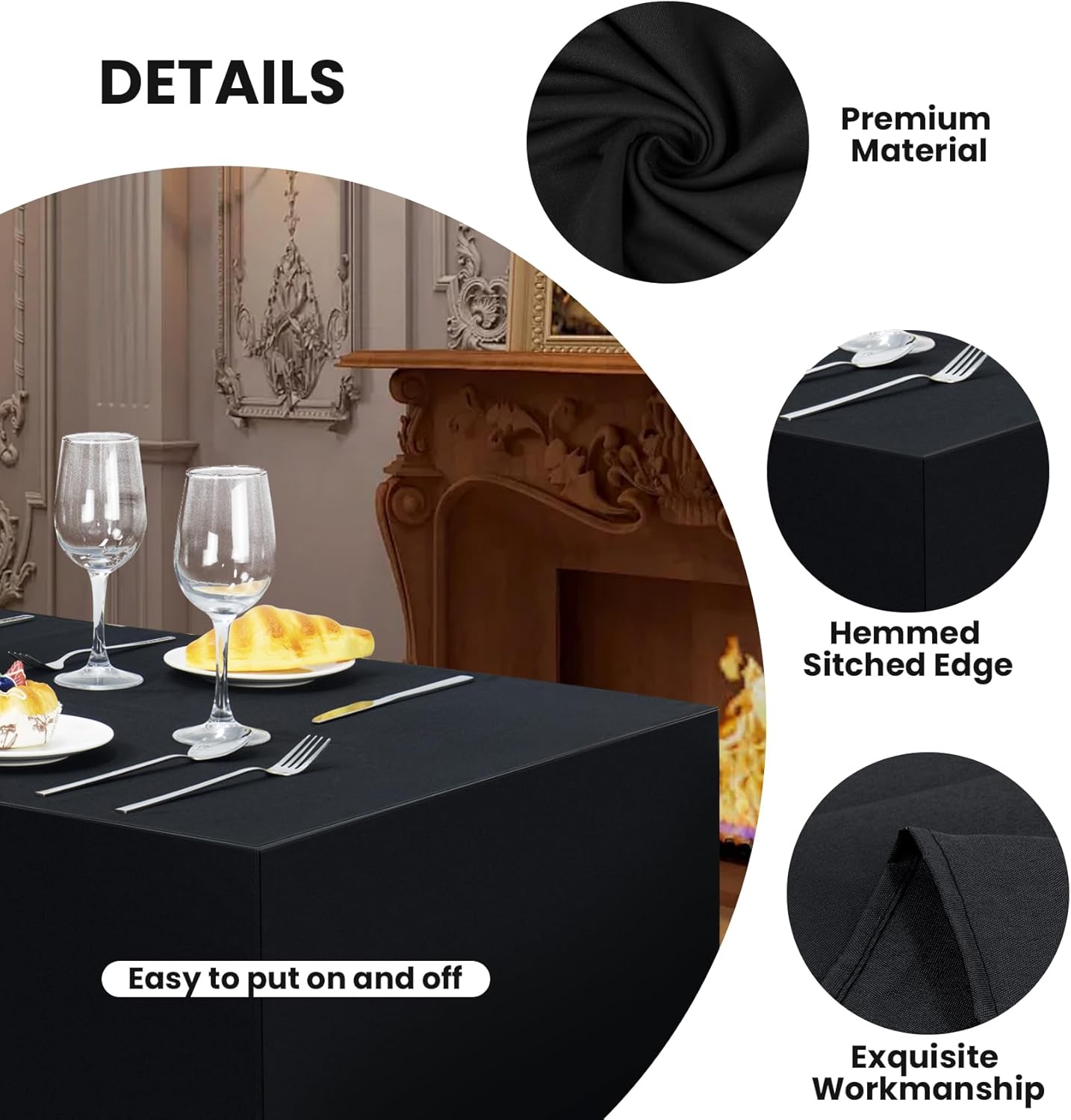 2 Pack Fitted Tablecloth for 6 Foot Rectangle Tables 72 x 30 Inch Black Table Covers Water Resistant Polyester Table Cloth for Wedding, Parties,Display, Trade Show (Black)
