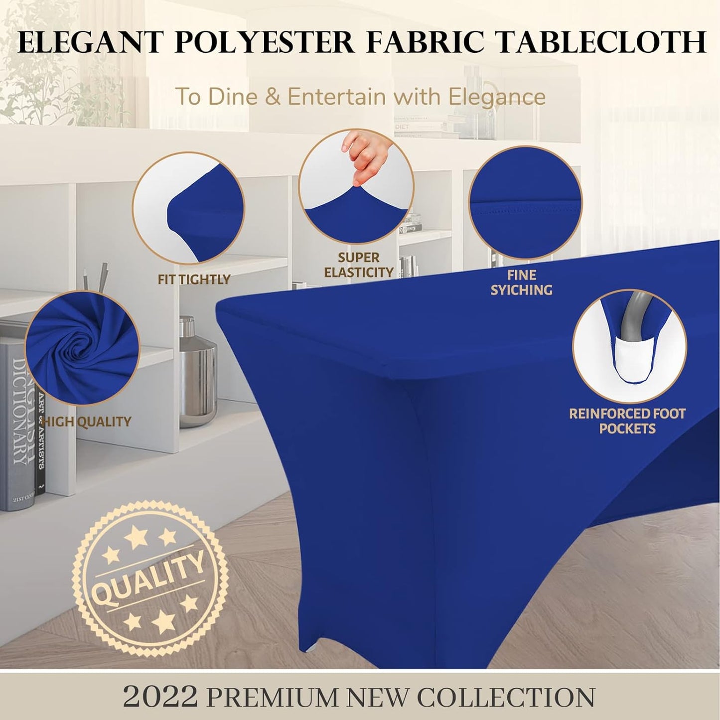 Spandex Table Cover 5 ft. Fitted Polyester Tablecloth Stretch Table Cover Table Topper Open Back - Royal Blue