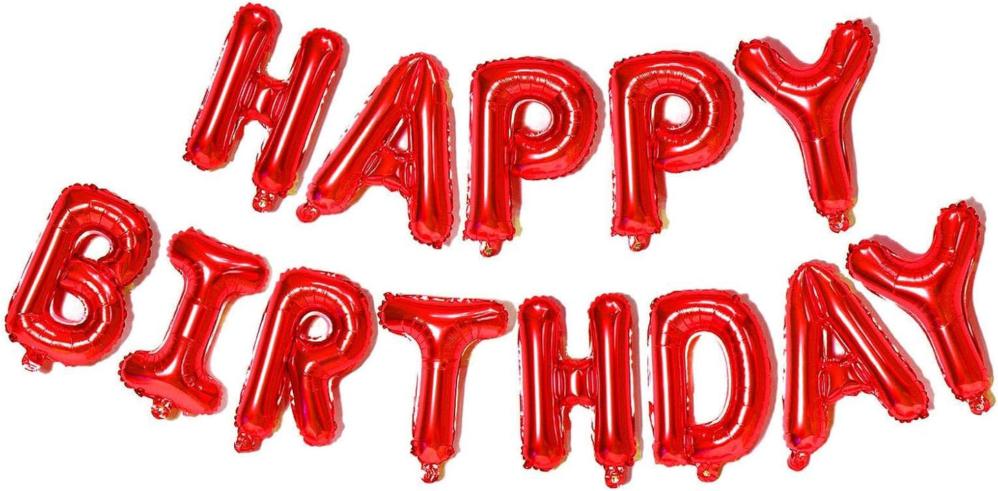 KALOR Red Happy Birthday Balloons Banner,16 Inch Mylar Foil Letters Sign Banner for Women & Girls Birthday Decorations for Photo Backdrop