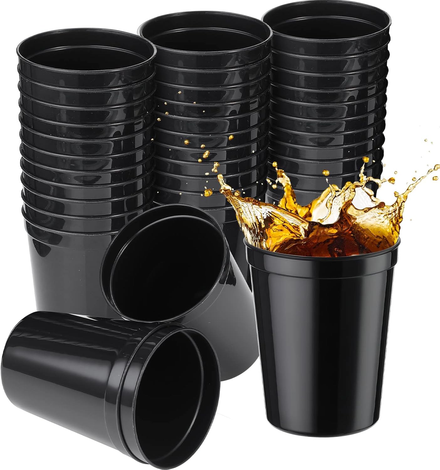 Yungyan 36 Pack 16oz Stadium Cups Reusable Plastic Cups Blank Drink Tumblers for Parties, Events, DIY Projects, 4.5 x 3.54 x 2.72 Inch (Black)