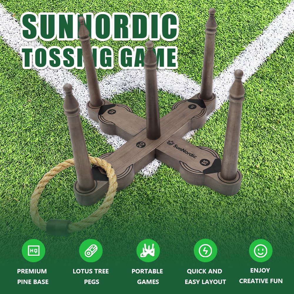 Wooden Ring Toss Game Set, Backyard Beach Camping Game with Toss Rings & Portable Carrying Bag, Outdoor Lawn & Yard Games for Kids, Adults & Family