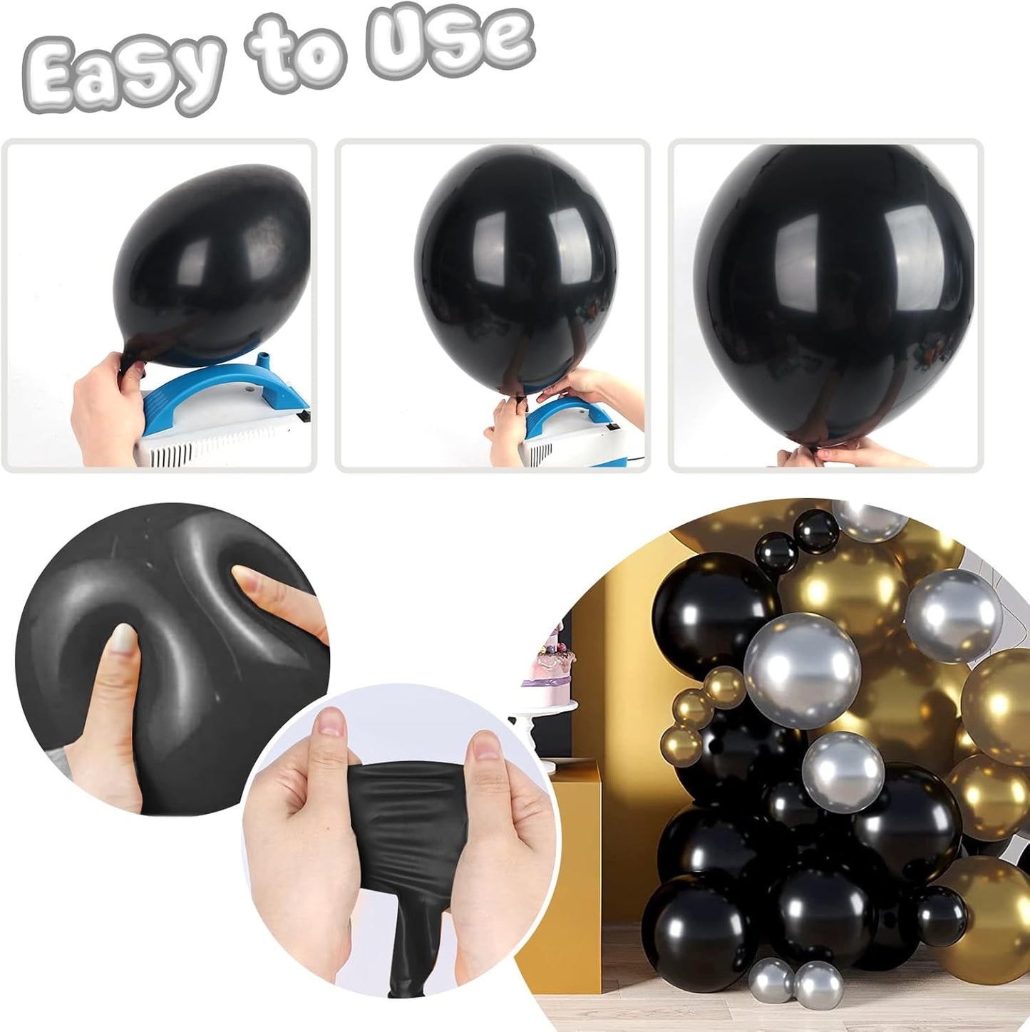 LovesTown 15PCS Party Balloons, 18inch Latex Balloons Garland Arch Kit for Wedding Engagement Graduation Anniversary Party Decor Black