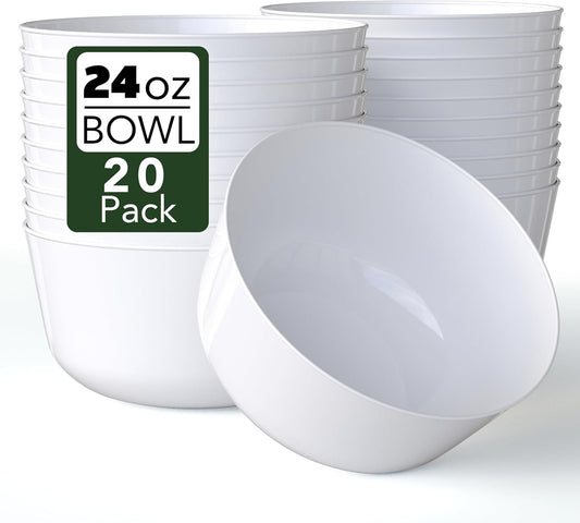 Trendables Plastic Bowls Set of 20 - 24 Oz White Fancy Serving Bowls - Perfect for Ice Cream, Salad, Candy - Disposable